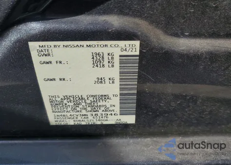 2021 Nissan Altima Sr из США, поврежденный, VIN 1N4BL4CV3MN383946